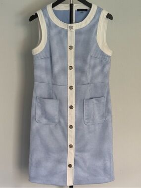 Tommy Hilfiger Blue and White Shift Dress Houndstooth Sleeveless Size 10 Pockets